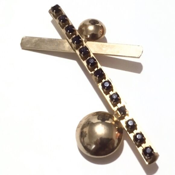 Vintage Mid Century Modernist Gold Tone Rhinestone Statement Brooch - Picture 5 of 6